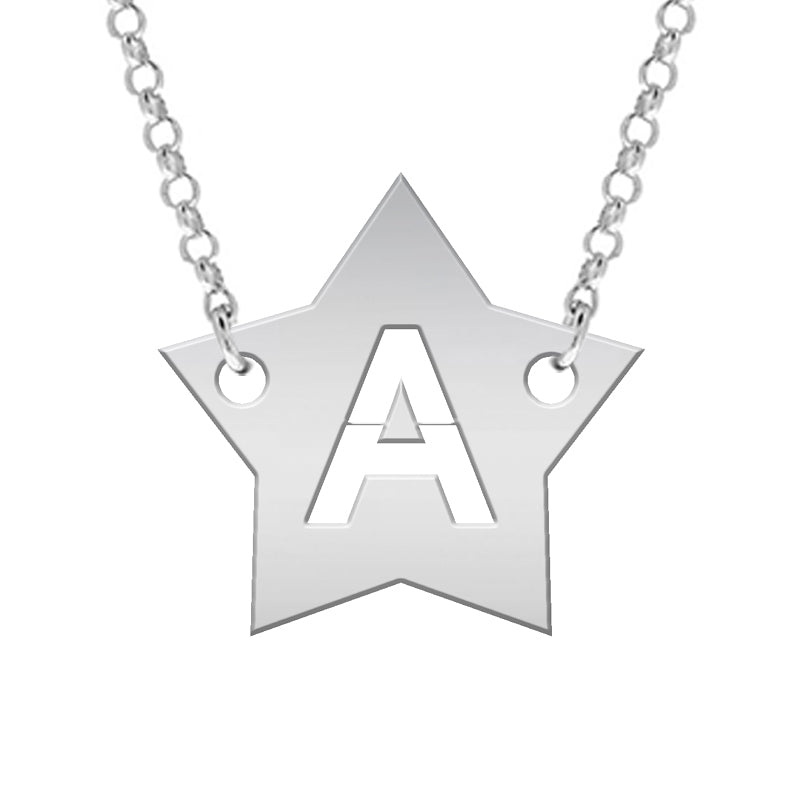 Collier Argent avec Initiale Ajourée en Forme d'Étoile
