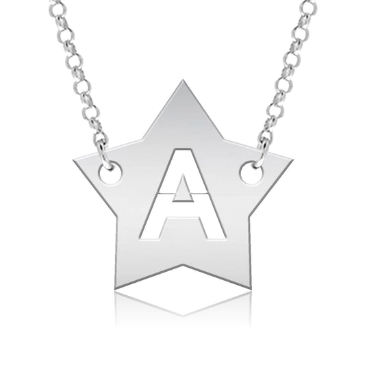 Collier Argent avec Initiale Ajourée en Forme d'Étoile
