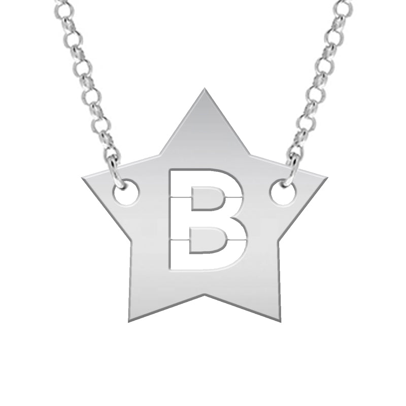 Collier Argent avec Initiale Ajourée en Forme d'Étoile