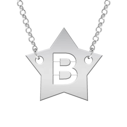 Collier Argent avec Initiale Ajourée en Forme d'Étoile