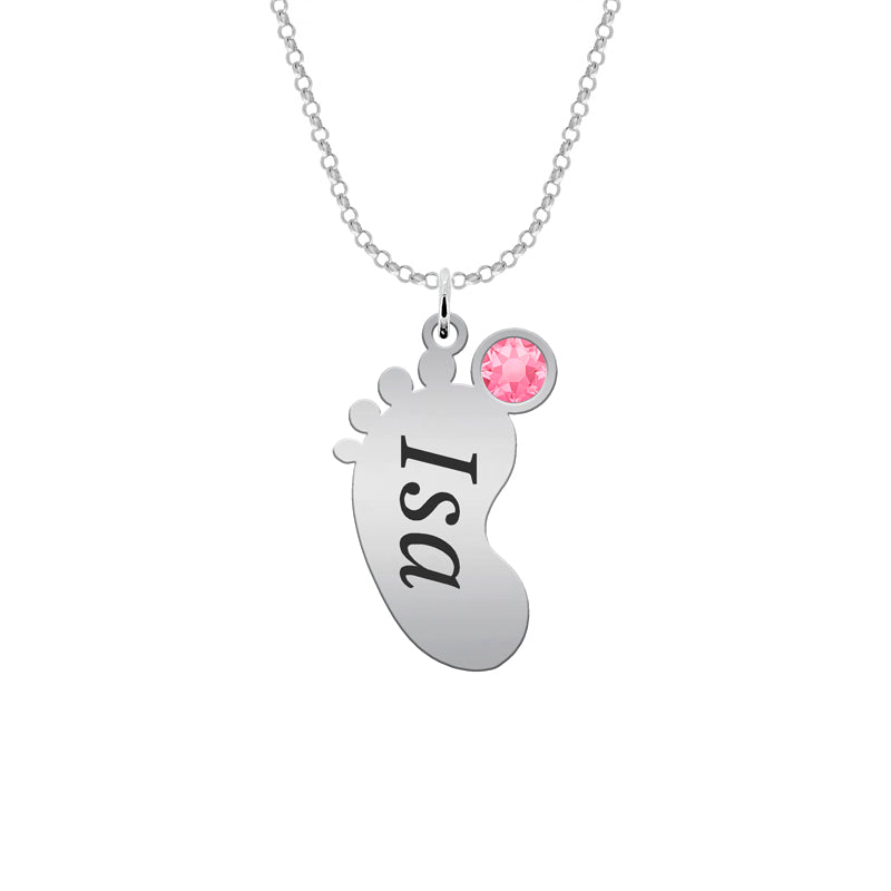 Collier argent avec pendentif pied de bébé et pierre de naissance