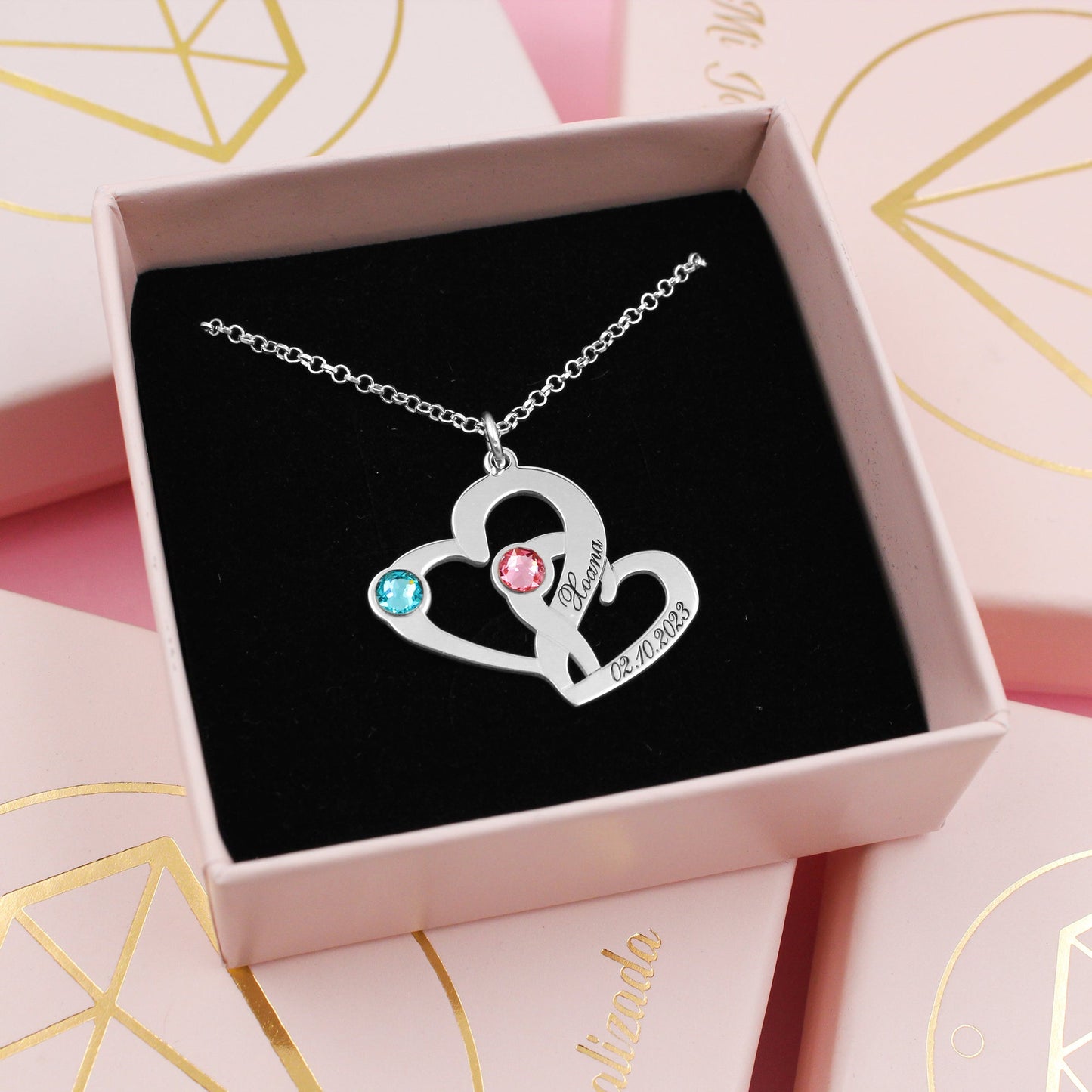 Collier argent massif cœurs entrelacés à graver