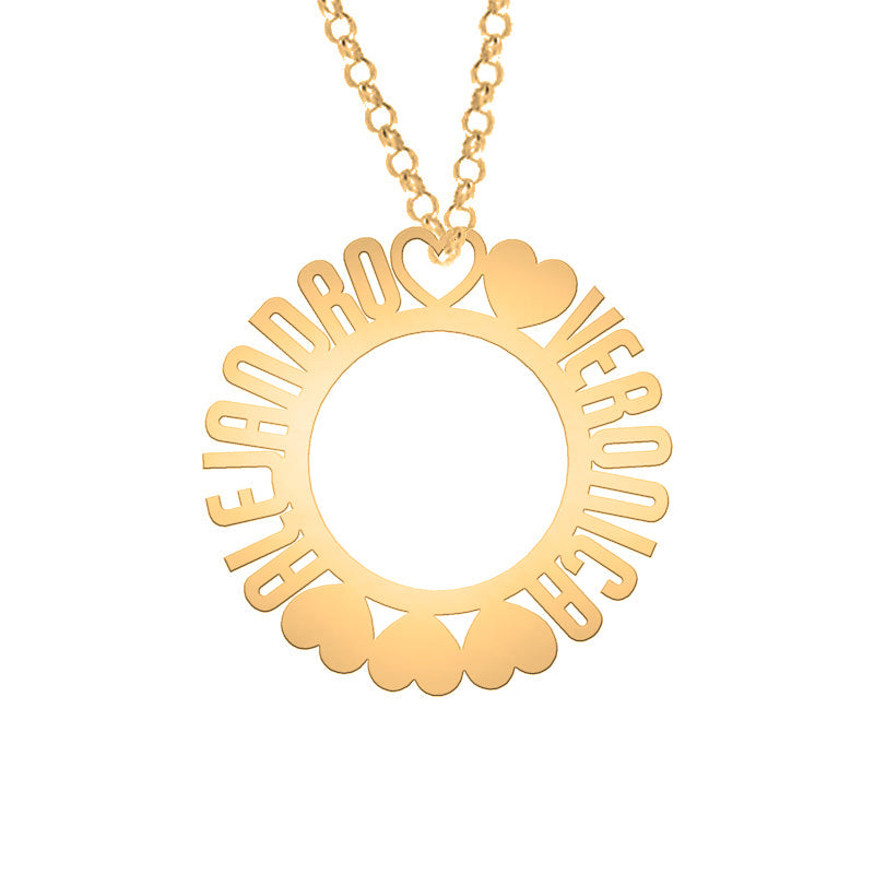Collier Cercle Cœurs et Motifs, Argent Plaqué Or 18K