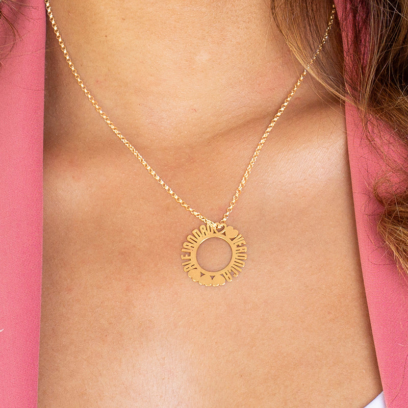Collier Cercle Cœurs et Motifs, Argent Plaqué Or 18K