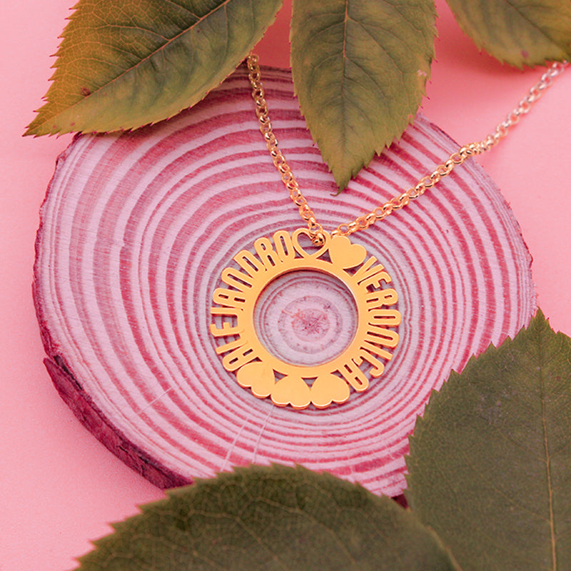 Collier Cercle Cœurs et Motifs, Argent Plaqué Or 18K