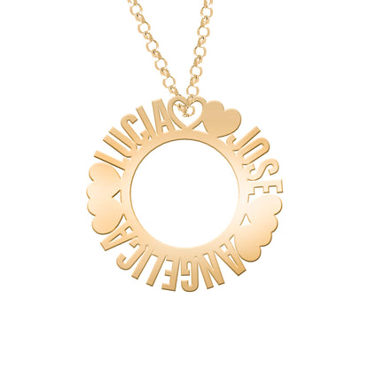 Collier Cercle Cœurs et Motifs, Argent Plaqué Or 18K