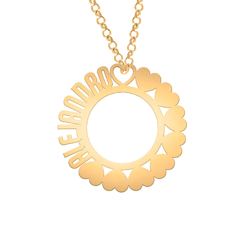 Collier Cercle Cœurs et Motifs, Argent Plaqué Or 18K