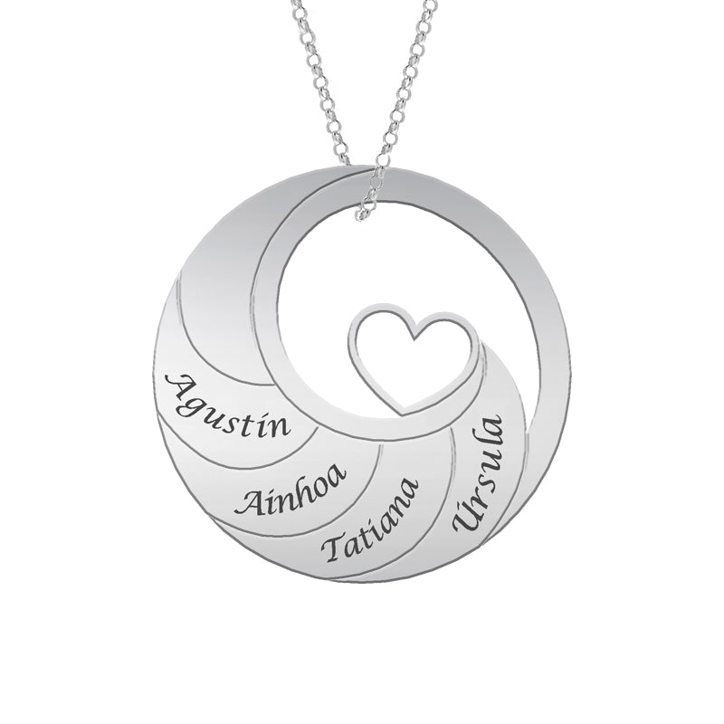 Collier Cercle en Argent avec Cœur à personnaliser (6 prénoms)