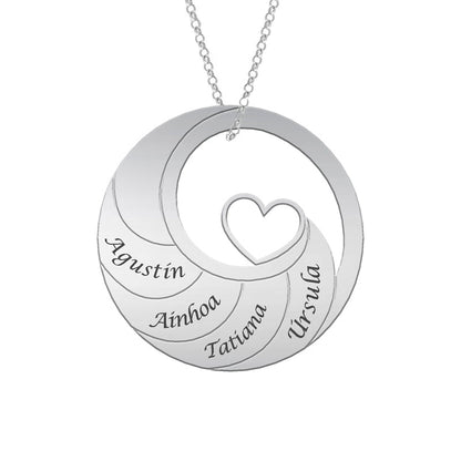 Collier Cercle en Argent avec Cœur à personnaliser (6 prénoms)