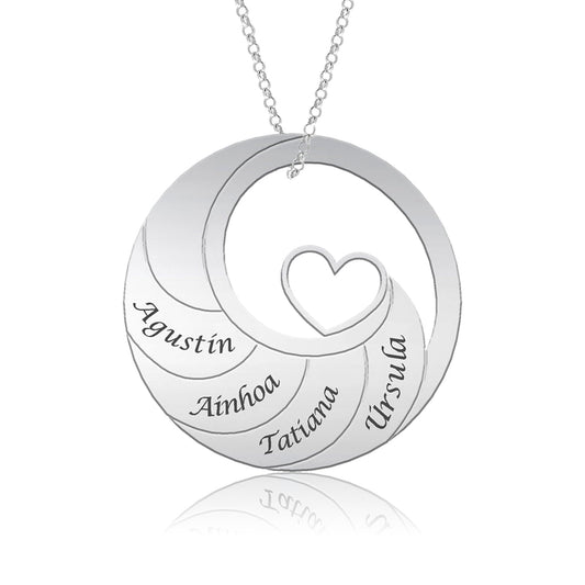 Collier Cercle en Argent avec Cœur à personnaliser (6 prénoms)