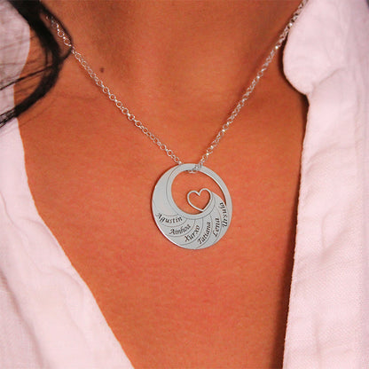 Collier Cercle en Argent avec Cœur à personnaliser (6 prénoms)