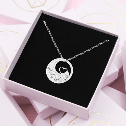 Collier Cercle en Argent avec Cœur à personnaliser (6 prénoms)