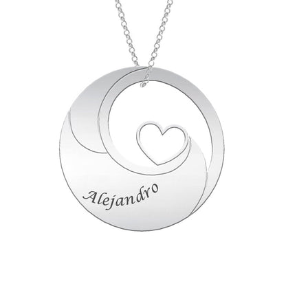Collier Cercle en Argent avec Cœur à personnaliser (6 prénoms)