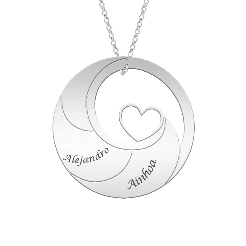Collier Cercle en Argent avec Cœur à personnaliser (6 prénoms)