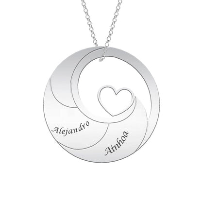 Collier Cercle en Argent avec Cœur à personnaliser (6 prénoms)