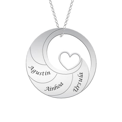 Collier Cercle en Argent avec Cœur à personnaliser (6 prénoms)