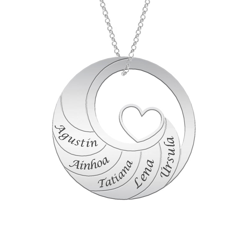 Collier Cercle en Argent avec Cœur à personnaliser (6 prénoms)