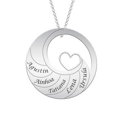 Collier Cercle en Argent avec Cœur à personnaliser (6 prénoms)