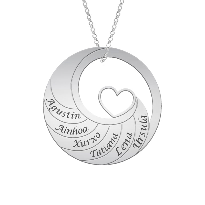 Collier Cercle en Argent avec Cœur à personnaliser (6 prénoms)