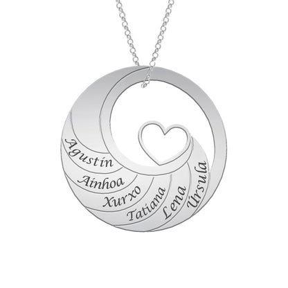Collier Cercle en Argent avec Cœur à personnaliser (6 prénoms)
