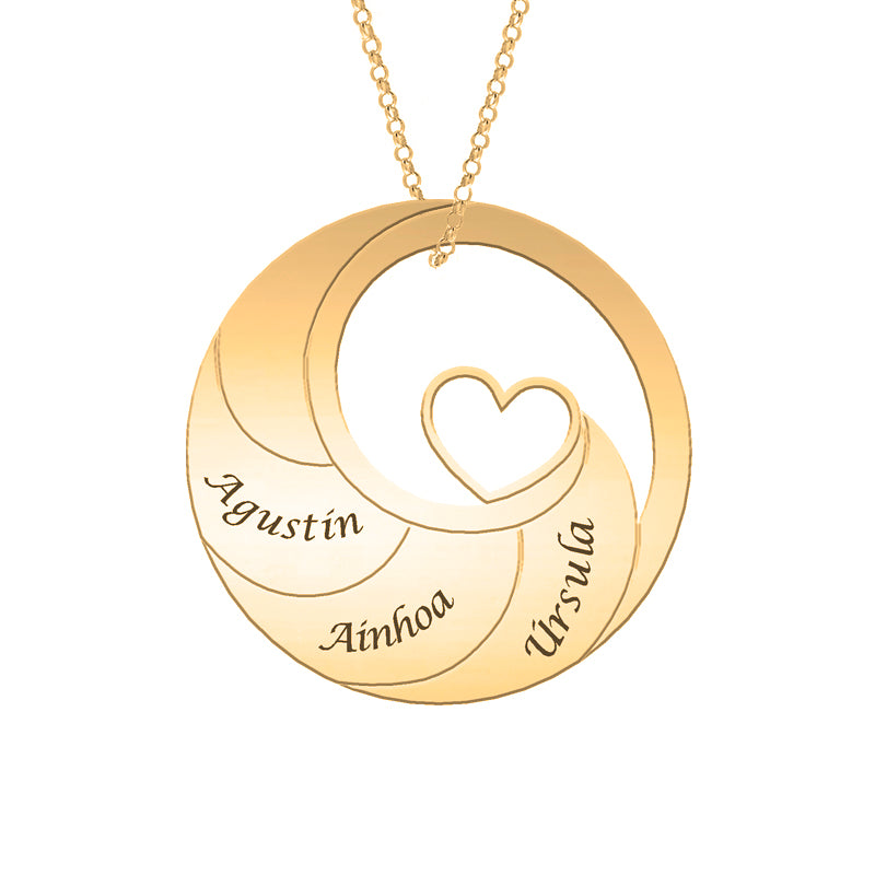 Collier cercle plaqué or avec cœur et prénoms personnalisables