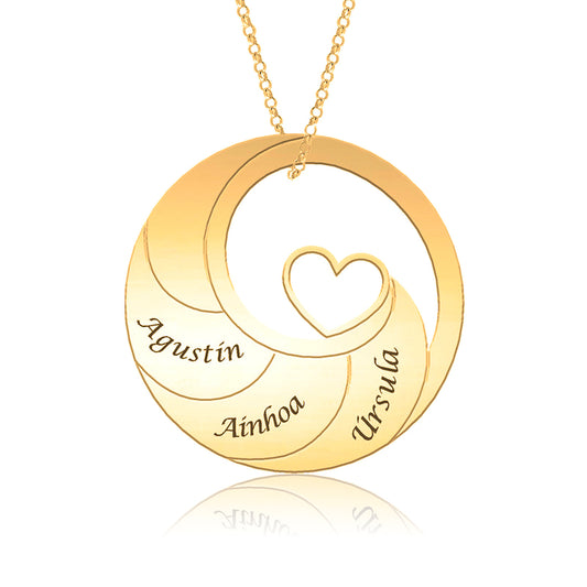 Collier cercle plaqué or avec cœur et prénoms personnalisables