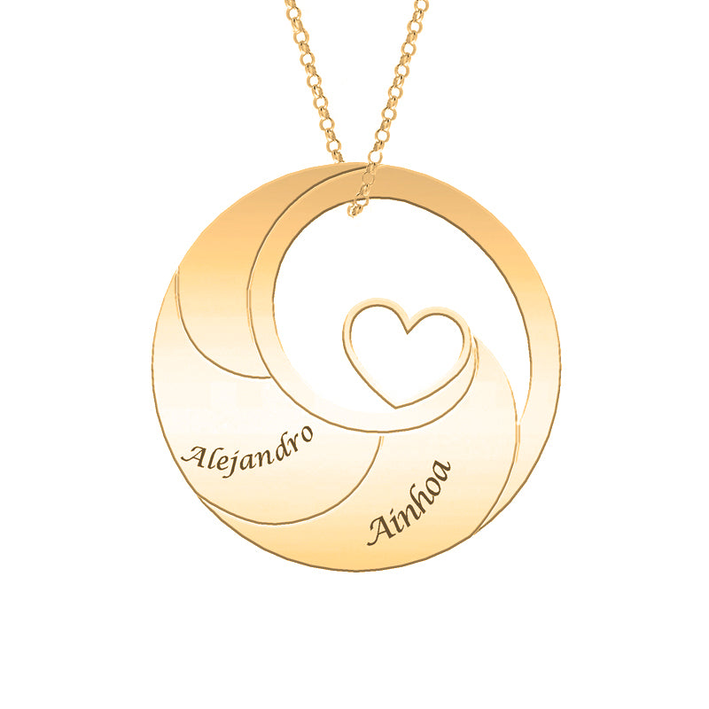 Collier cercle plaqué or avec cœur et prénoms personnalisables