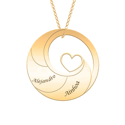 Collier cercle plaqué or avec cœur et prénoms personnalisables