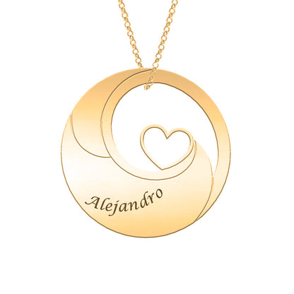 Collier cercle plaqué or avec cœur et prénoms personnalisables