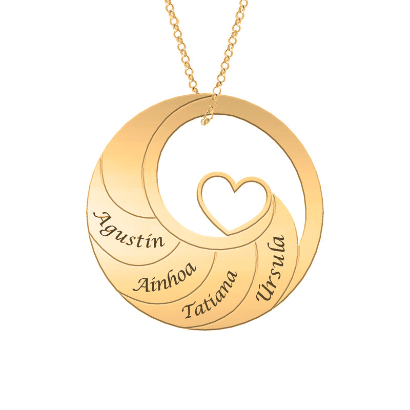 Collier cercle plaqué or avec cœur et prénoms personnalisables