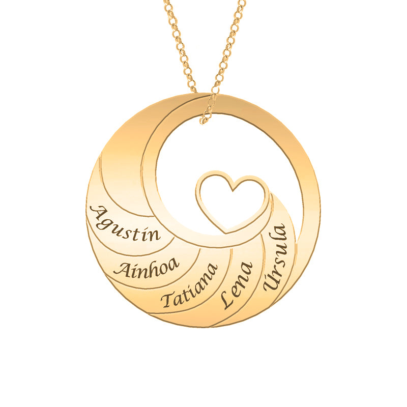 Collier cercle plaqué or avec cœur et prénoms personnalisables