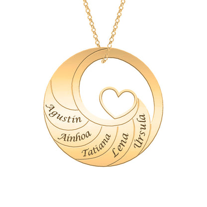 Collier cercle plaqué or avec cœur et prénoms personnalisables