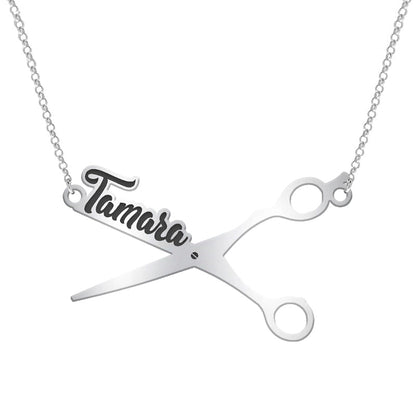 Collier ciseaux argent massif personnalisable prénom