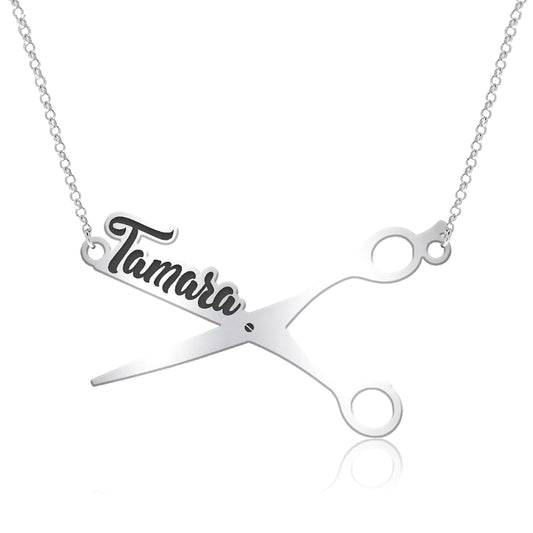 Collier ciseaux argent massif personnalisable prénom