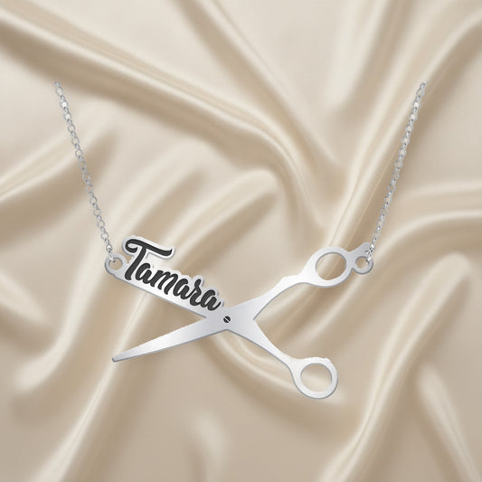 Collier ciseaux argent massif personnalisable prénom