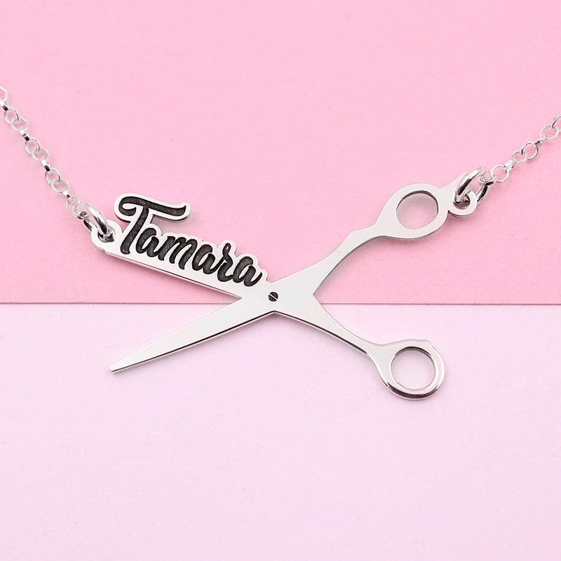 Collier ciseaux argent massif personnalisable prénom