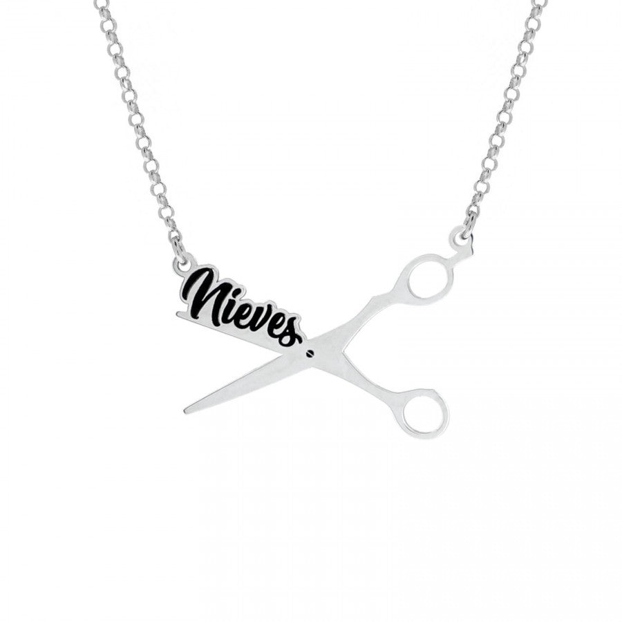 Collier ciseaux argent massif personnalisable prénom