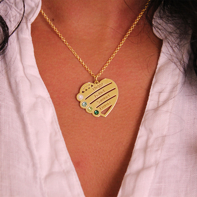 Collier Cœur Personnalisable Argent Plaqué Or, Prénoms & Pierres