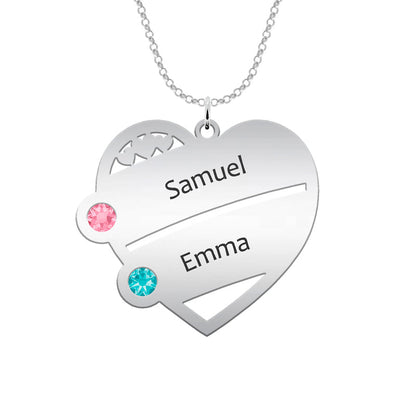 Collier cœur personnalisé argent 4 prénoms 4 pierres de naissance