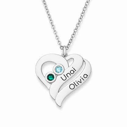 Collier cœur personnalisé Argent 925 - 2 prénoms 2 pierres de