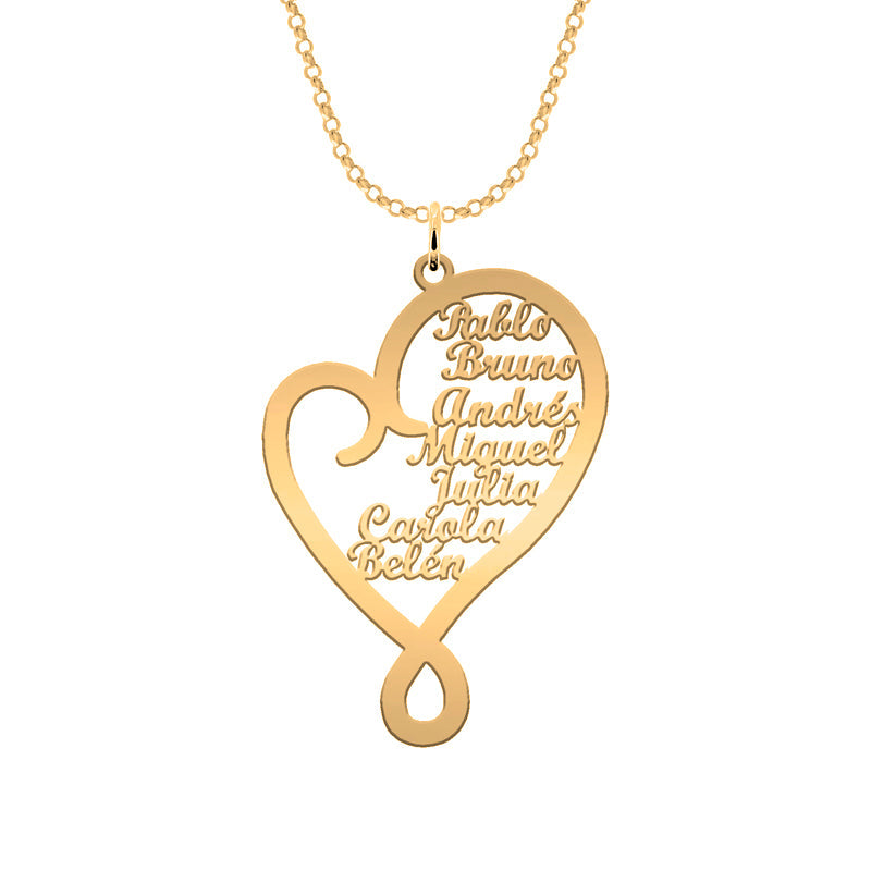 Collier cœur personnalisé en argent plaqué or avec prénoms