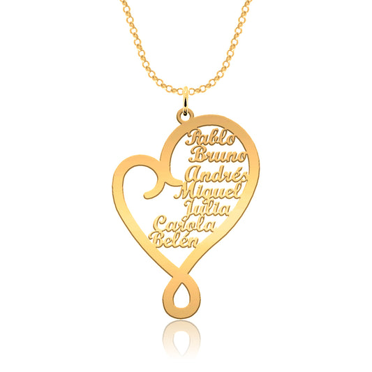 Collier cœur personnalisé en argent plaqué or avec prénoms