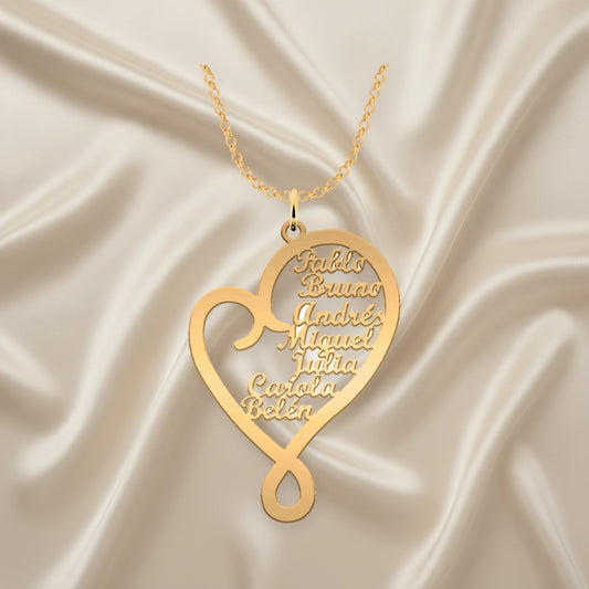 Collier cœur personnalisé en argent plaqué or avec prénoms