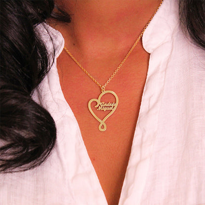 Collier cœur personnalisé en argent plaqué or avec prénoms