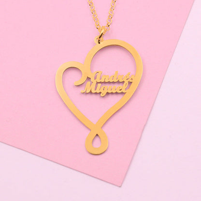 Collier cœur personnalisé en argent plaqué or avec prénoms