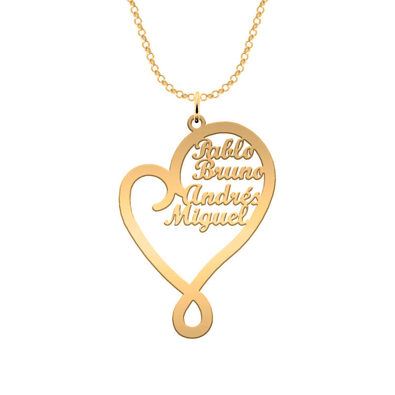 Collier cœur personnalisé en argent plaqué or avec prénoms