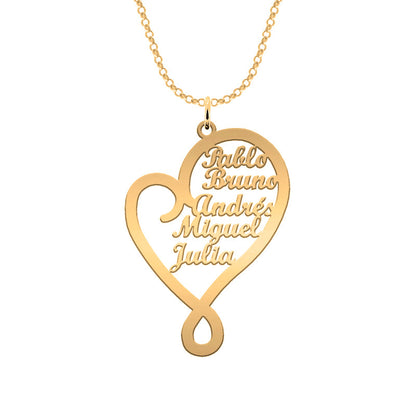 Collier cœur personnalisé en argent plaqué or avec prénoms