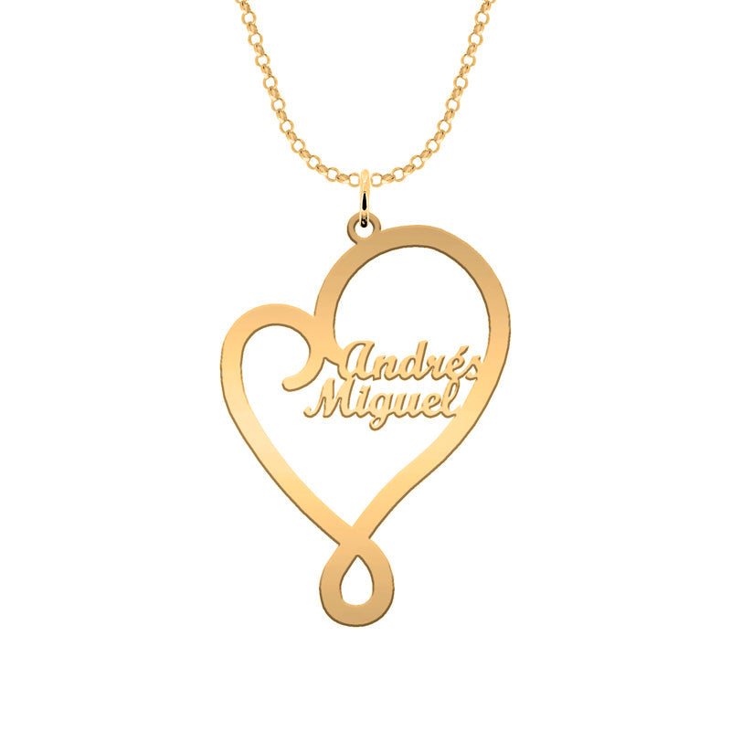 Collier cœur personnalisé en argent plaqué or avec prénoms