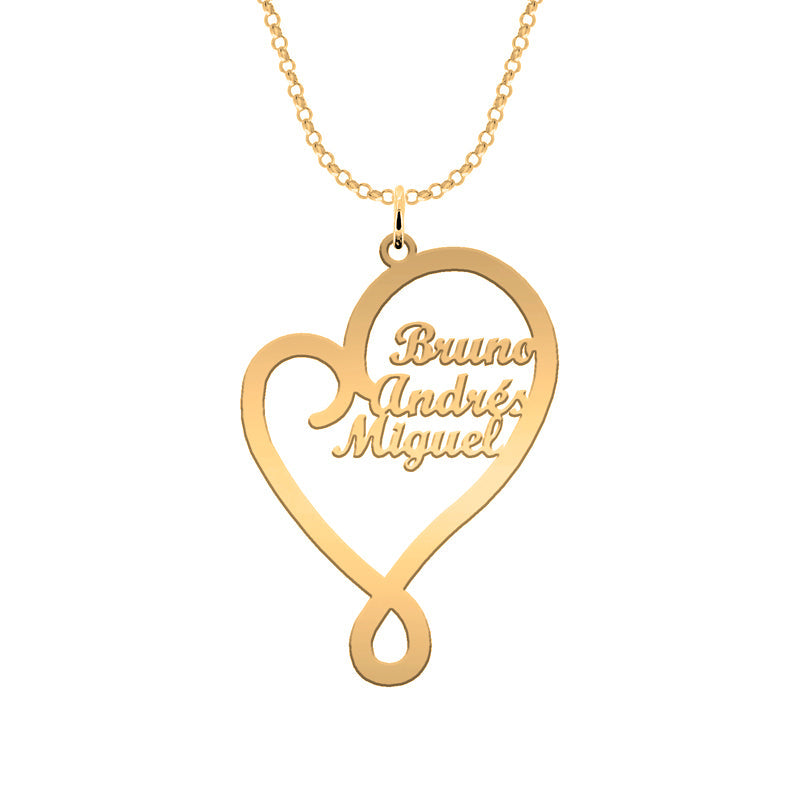 Collier cœur personnalisé en argent plaqué or avec prénoms