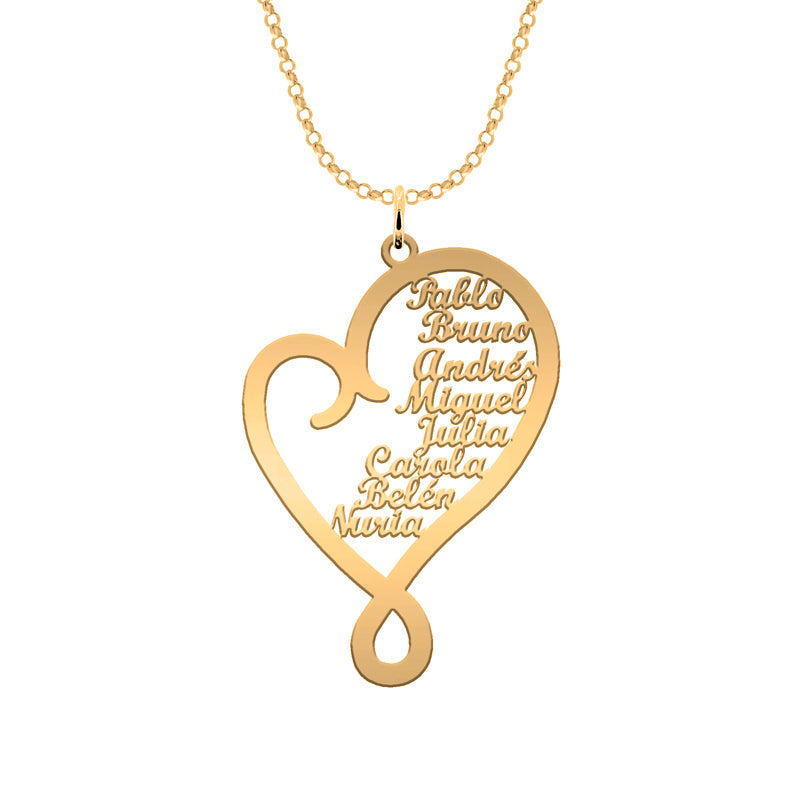Collier cœur personnalisé en argent plaqué or avec prénoms